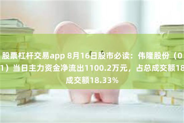 股票杠杆交易app 8月16日股市必读：伟隆股份（002871）当日主力资金净流出1100.2万元，占总成交额18.33%